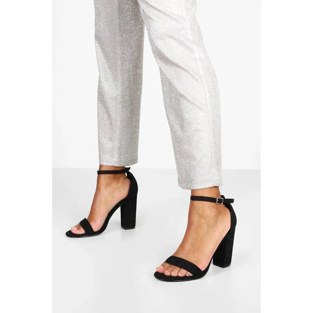 Boohoo Basic Barely There Heels Ankle Strap Black Size US 8 New In Box